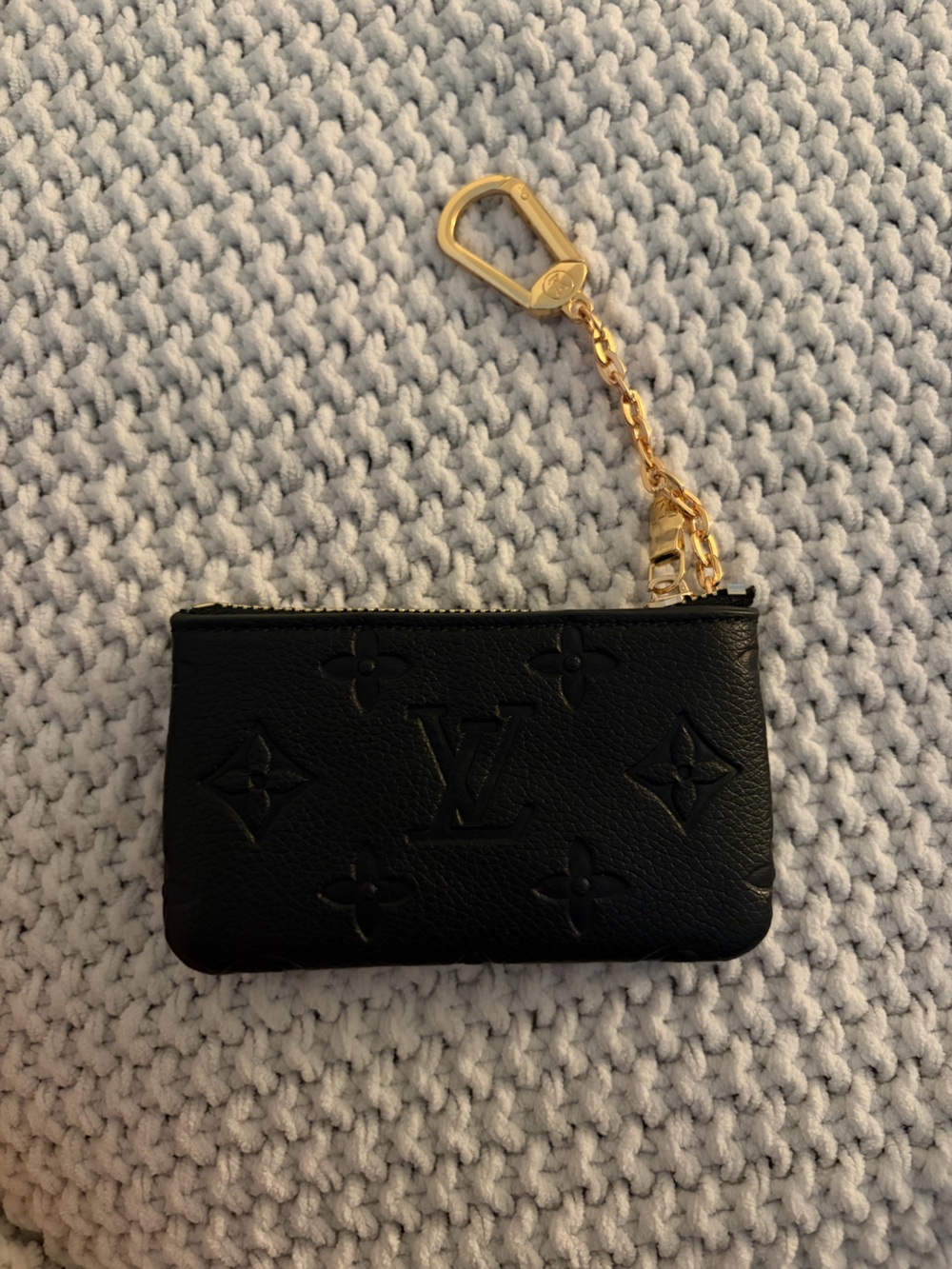 LV Black Embossed Leather Card Pouch with Gold Chain Strap
